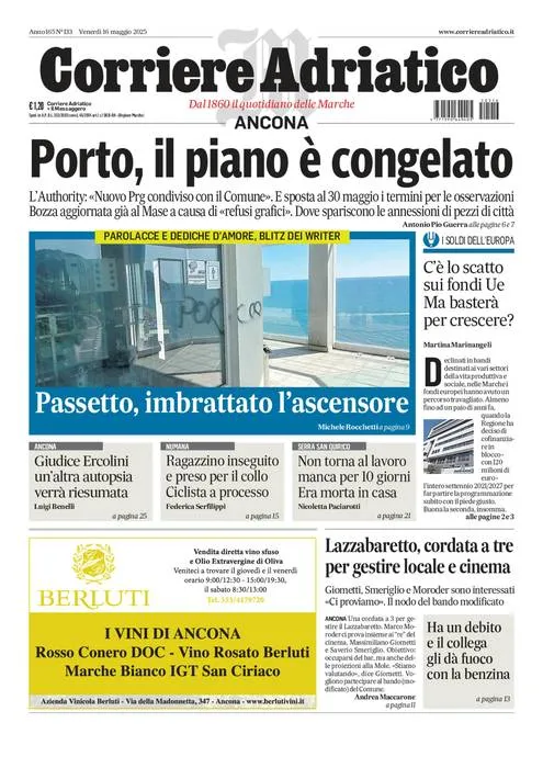 Prima-pagina-corriere adriatico-edizione-di-oggi-16-05-2025